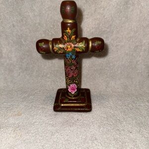 Hand-Painted Vintage wooden Floral Cross Decor